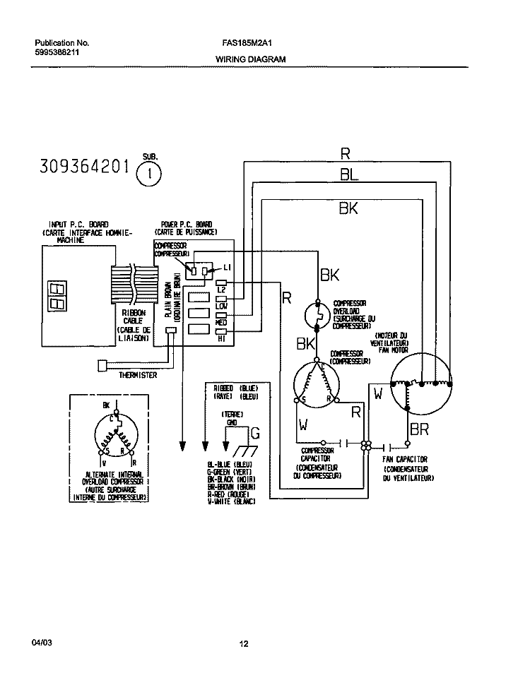 WIRING DIAGRAM Diagram and Parts List for FAS185M2A1  Frigidaire Air Conditioner