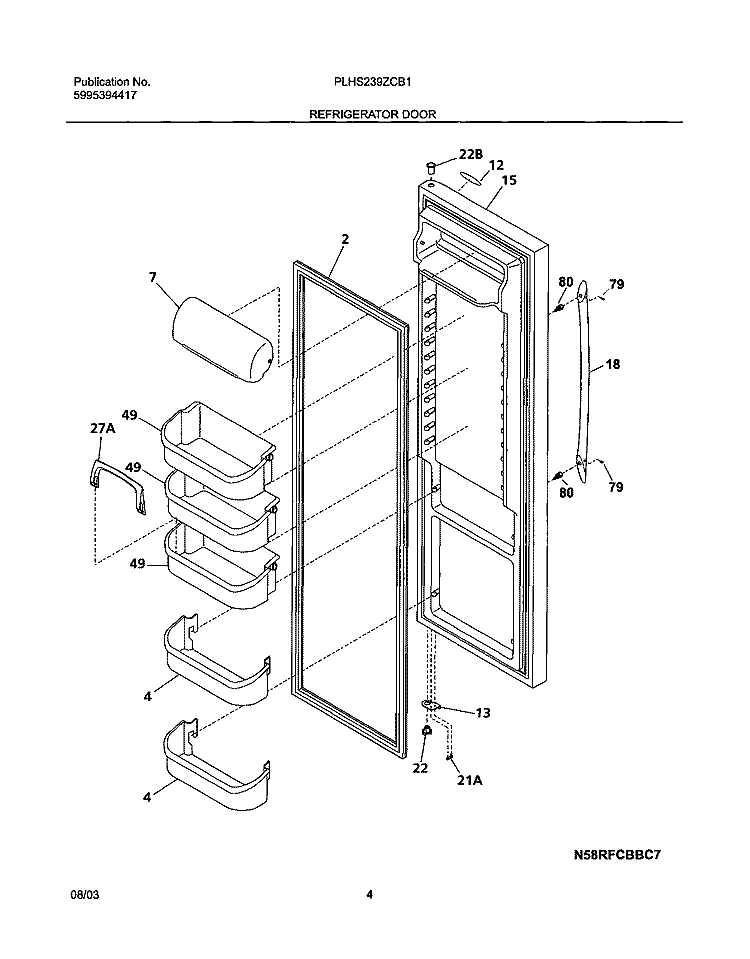 REFRIGERATOR DOOR Diagram and Parts List for PLHS239ZCB1  Frigidaire Refrigerator