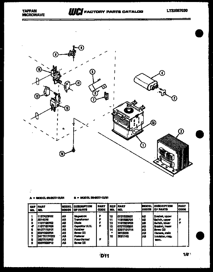 POWER CONTROL Diagram and Parts List for 56-2677-10-01  Tappan Microwave