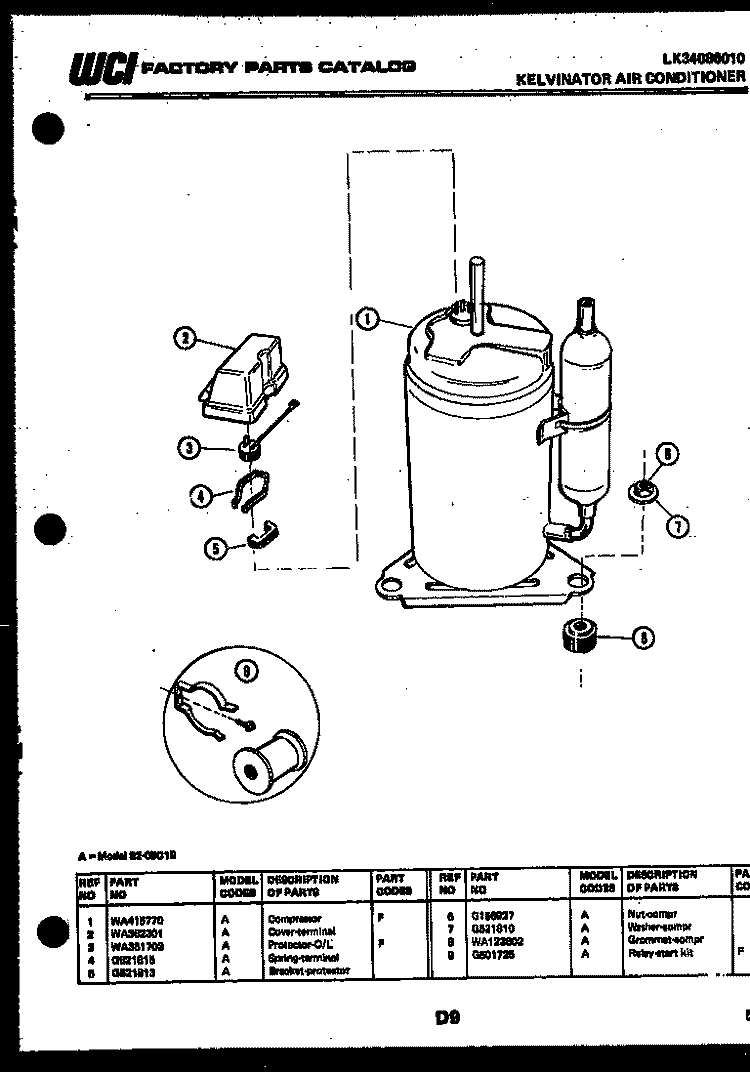 COMPRESSOR PARTS Diagram and Parts List for S208C1E  Kelvinator Air Conditioner