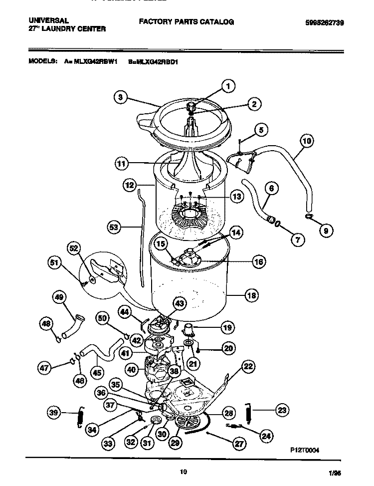 WASHER - TUBS, HOSES, MOTOR Diagram and Parts List for MLXG42RBW1  Gibson Washer Dryer Combo