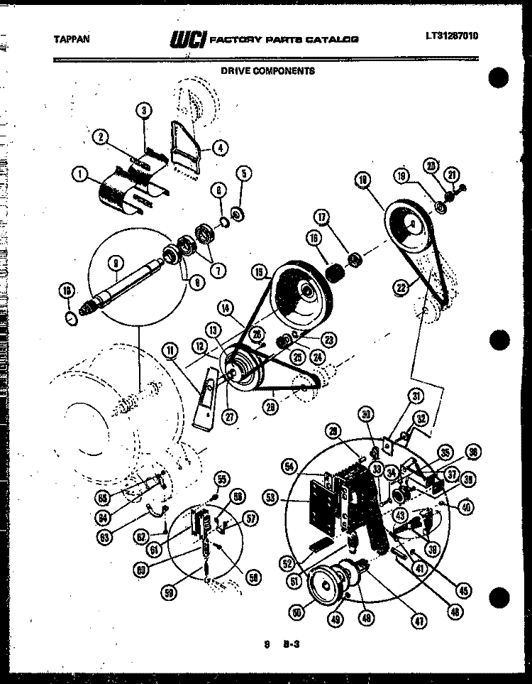 DRIVE COMPONENTS Diagram and Parts List for 46-2707-23-00  Tappan Washer