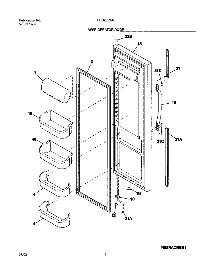 REFRIGERATOR DOOR Diagram and Parts List for FRS26R4AW6  Frigidaire Refrigerator