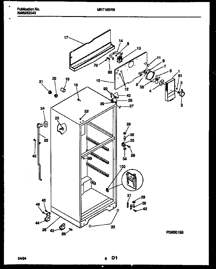 CABINET PARTS Diagram and Parts List for MRT18BRBW0  Frigidaire Refrigerator