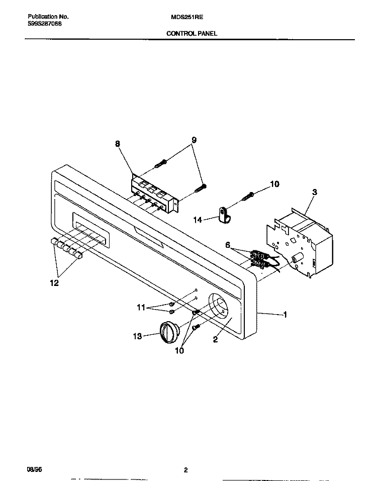 CONTROL PANEL Diagram and Parts List for MDS251RER0  Frigidaire Dishwasher