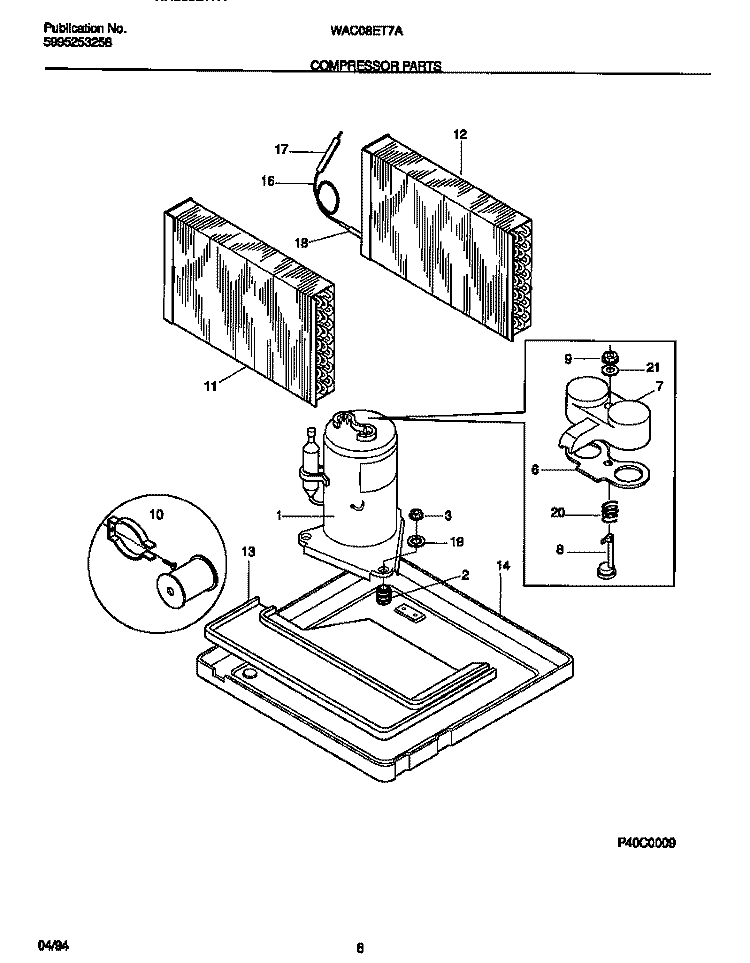COMPRESSOR PARTS Diagram and Parts List for WAC086T7A2  Frigidaire Air Conditioner