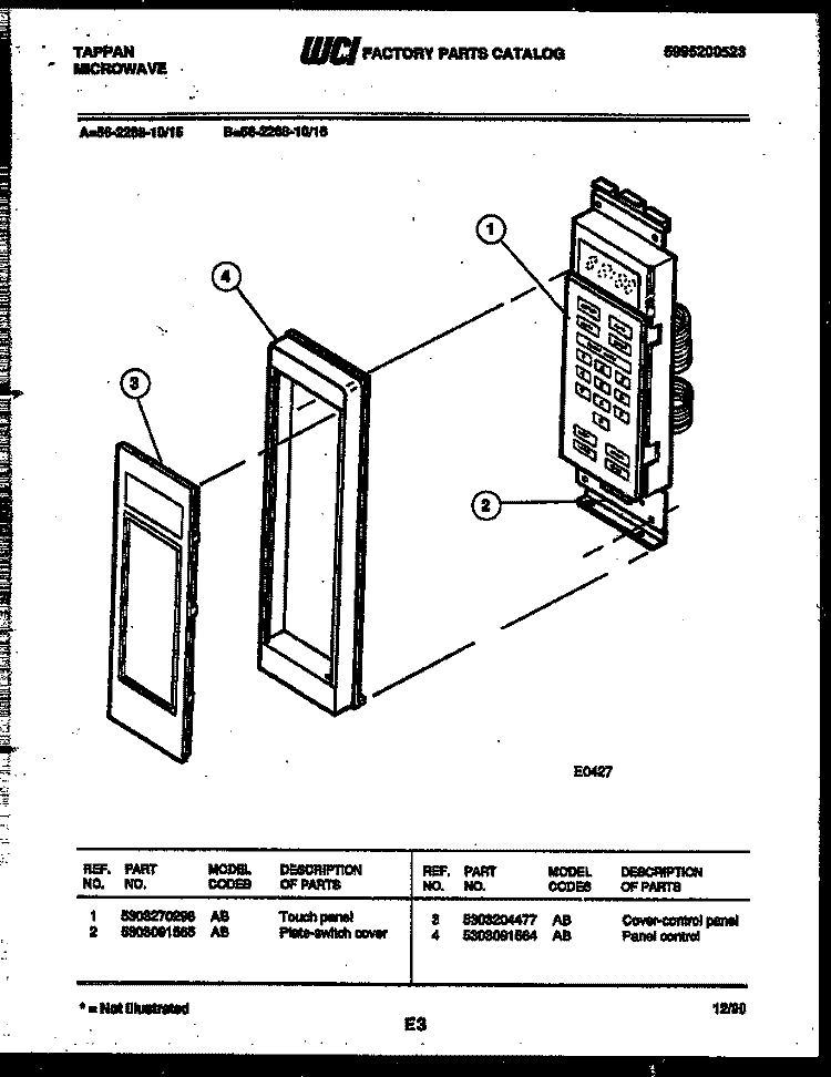 CONTROL PANEL Diagram and Parts List for 56-2268-10-15  Tappan Microwave