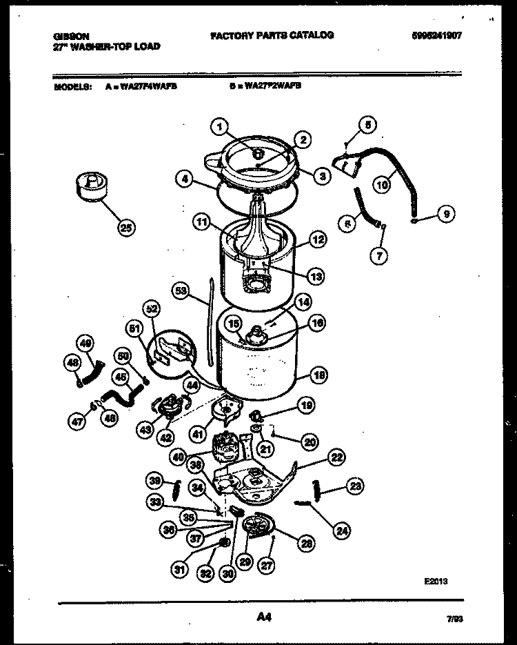 TUB DETAIL Diagram and Parts List for WA27F4WAFB  Gibson Washer