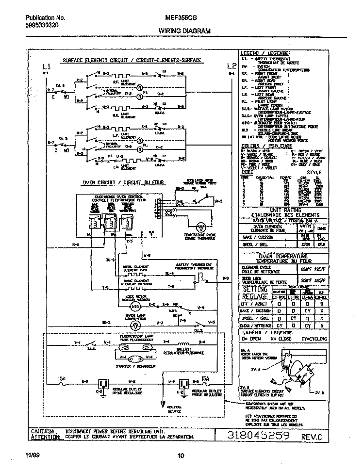 WIRING DIAGRAM Diagram and Parts List for MEF355CGB5  Frigidaire Range