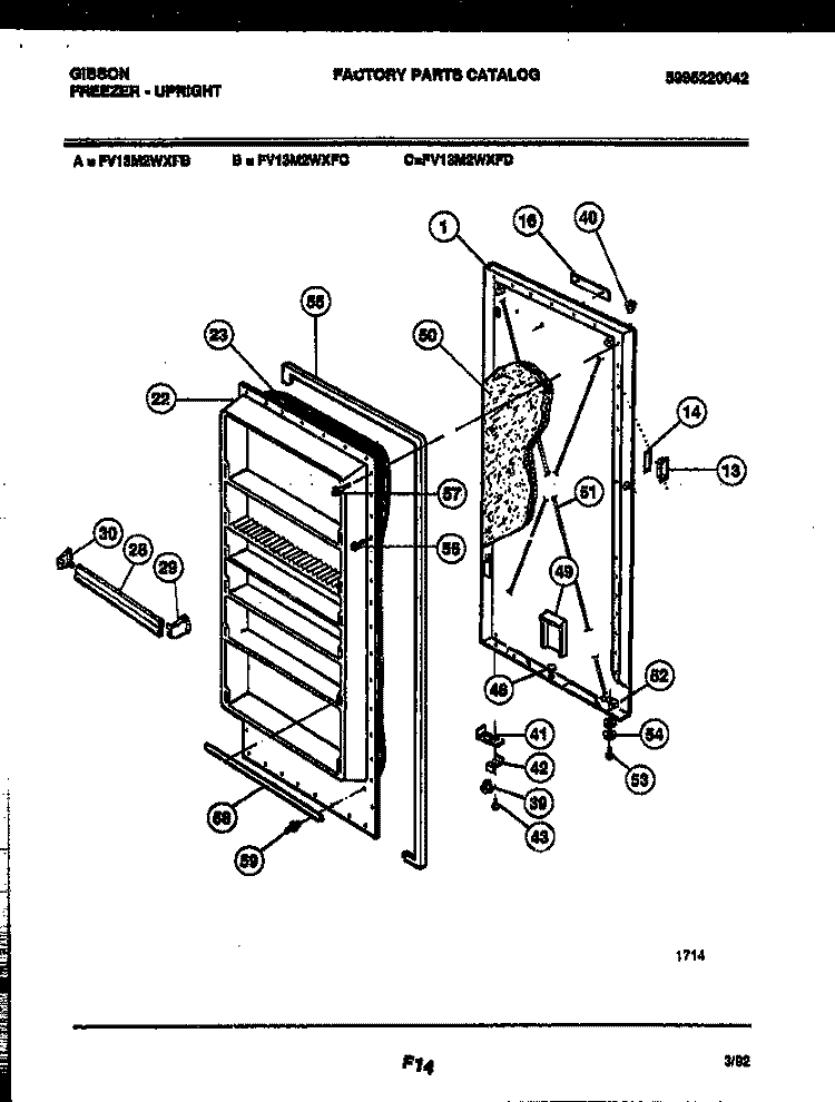 DOOR PARTS Diagram and Parts List for FV13M2WXFD  Gibson Freezer