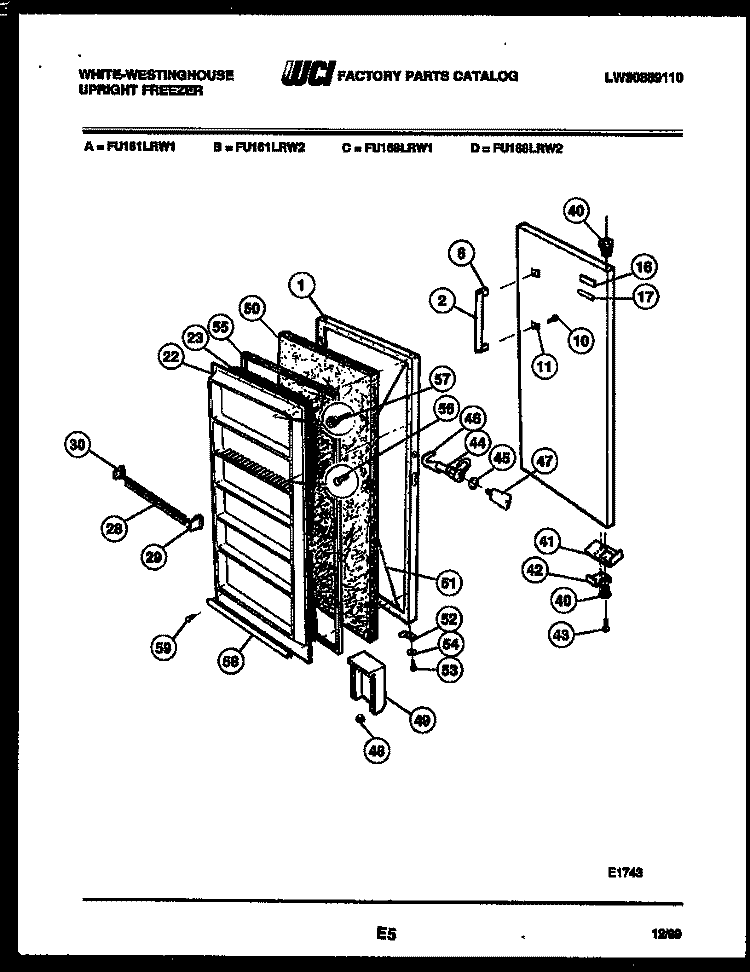 CABINET PARTS Diagram and Parts List for RT174LCD0  Frigidaire Refrigerator