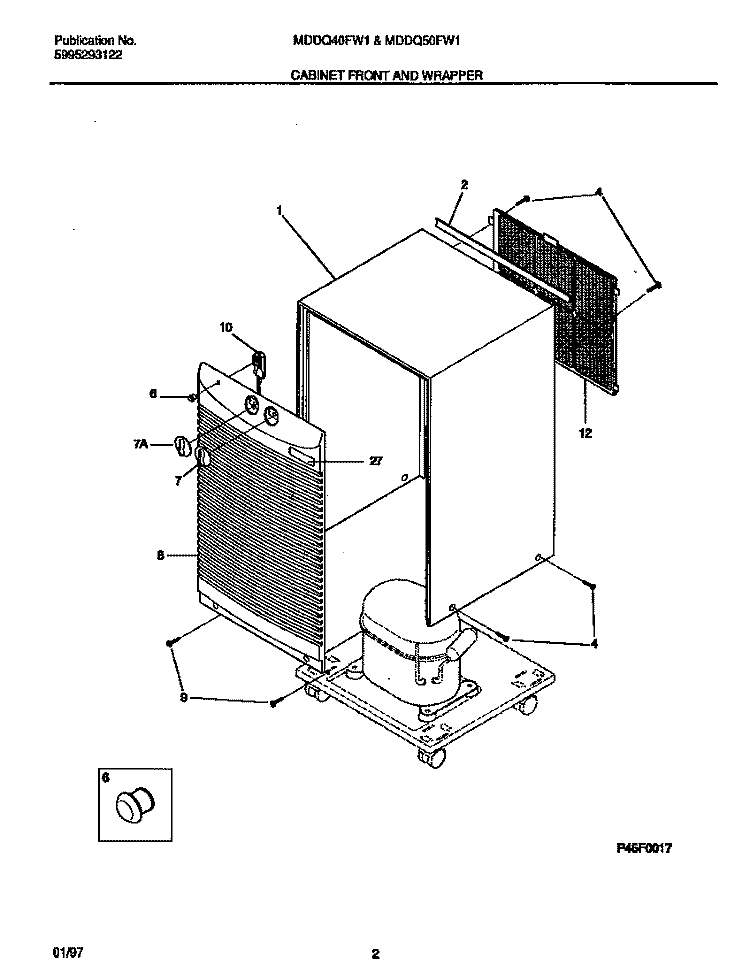 CABINET FRONT AND WRAPPER Diagram and Parts List for MDDQ50FW1  Frigidaire Dehumidifier