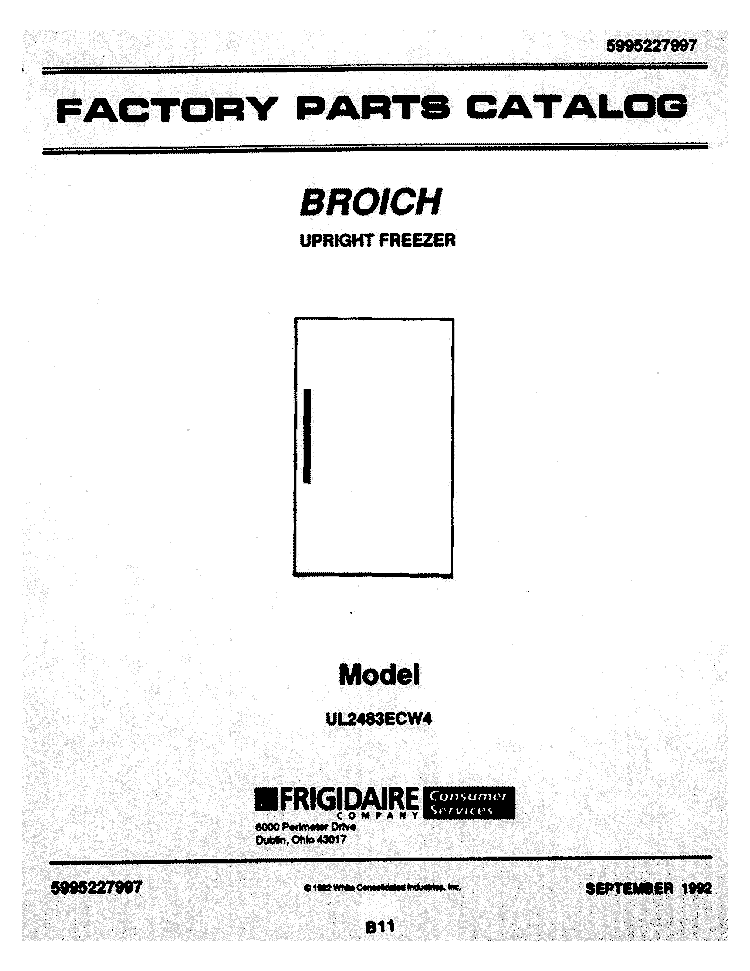 COVER Diagram and Parts List for UL2483ECW4  Frigidaire Freezer