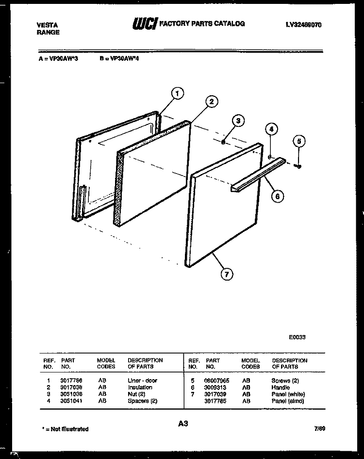 DOOR PARTS Diagram and Parts List for VP30AW4  Tappan Range