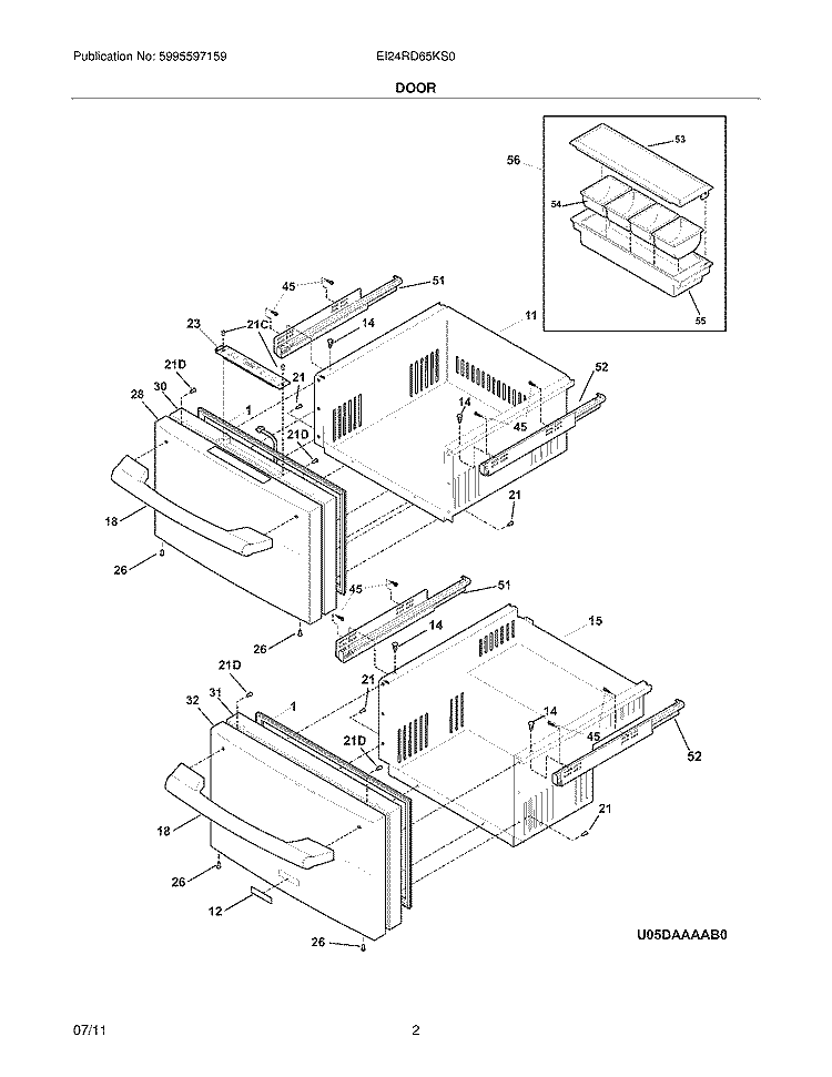 DOORS Diagram and Parts List for EI24RD65KS0  Electrolux Refrigerator