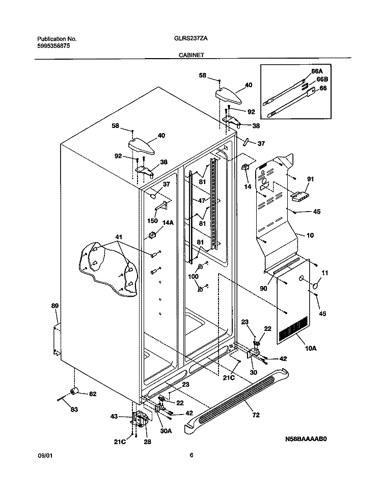 CABINET Diagram and Parts List for GLRS237ZAW2  Frigidaire Refrigerator