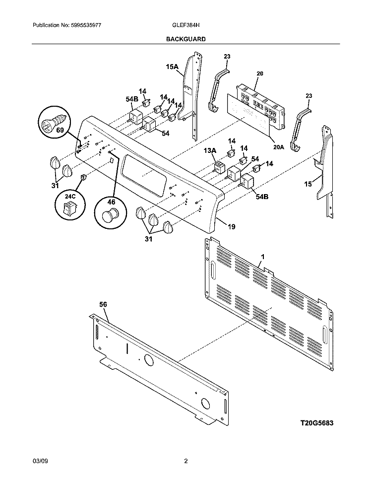 BACKGUARD Diagram and Parts List for GLEF384HQB  Frigidaire Range