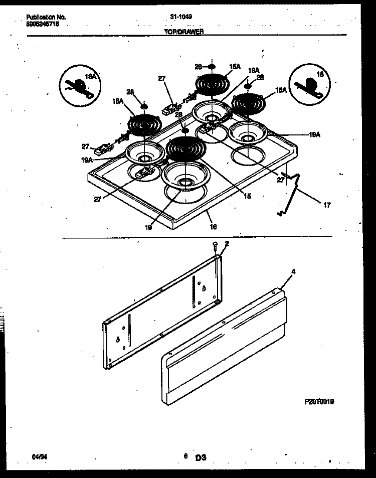 COOKTOP AND DRAWER PARTS Diagram and Parts List for 31-1049-23-06  Tappan Range