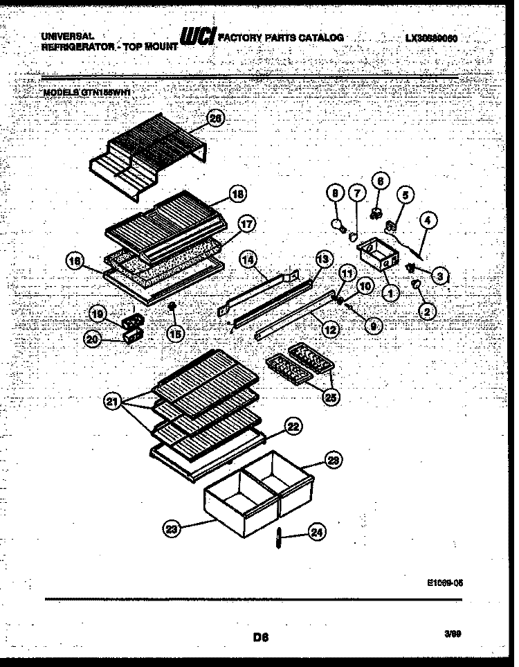 SHELVES AND SUPPORTS Diagram and Parts List for GTN155WHE1  Uni Refrigerator