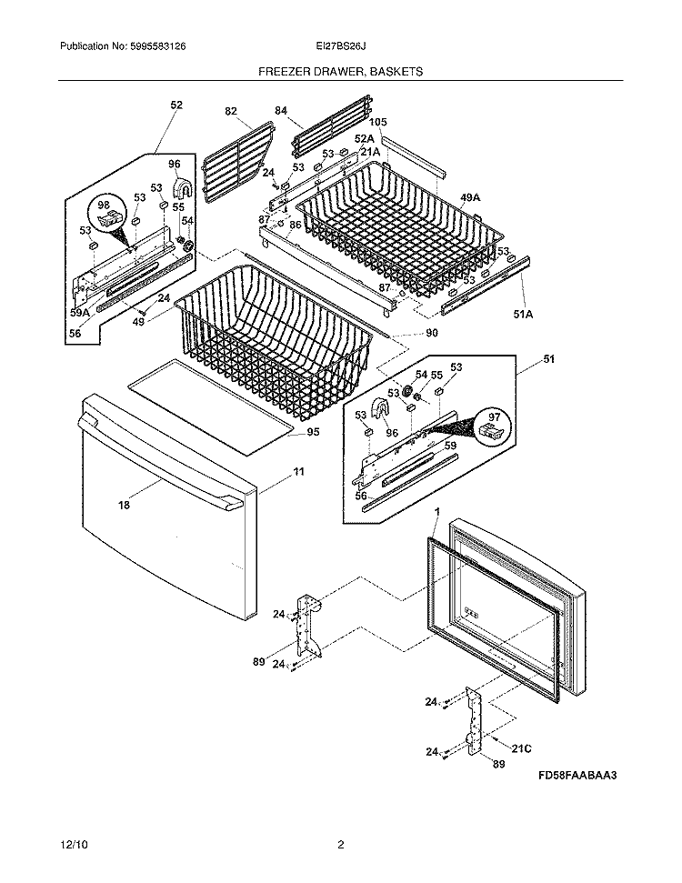 FREEZER DRAWER - BASKET Diagram and Parts List for EI27BS26JS1  Electrolux Refrigerator