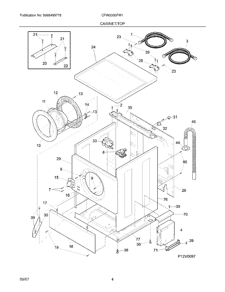 CABINET / TOP Diagram and Parts List for CFW2000FW1  Crosley Washer