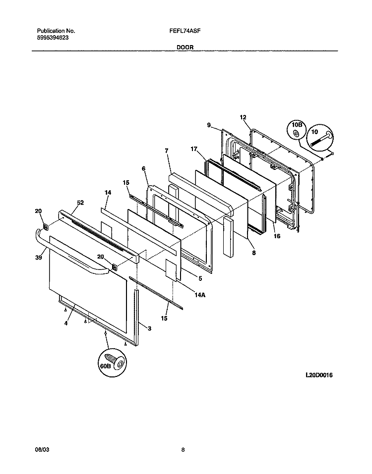 DOOR Diagram and Parts List for FEFL74ASF  Frigidaire Range
