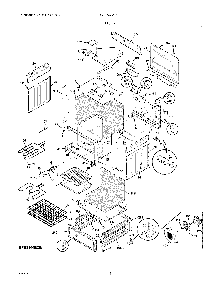 BODY Diagram and Parts List for CFES366FC1  Frigidaire Range