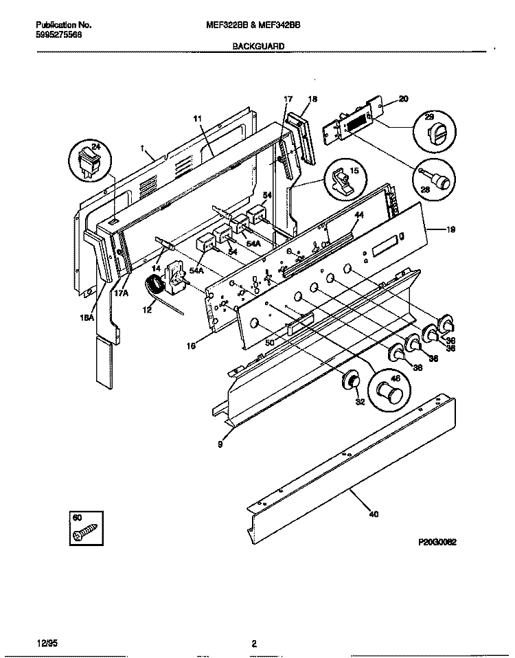 BACKGUARD Diagram and Parts List for MEF322BBDE  Frigidaire Range