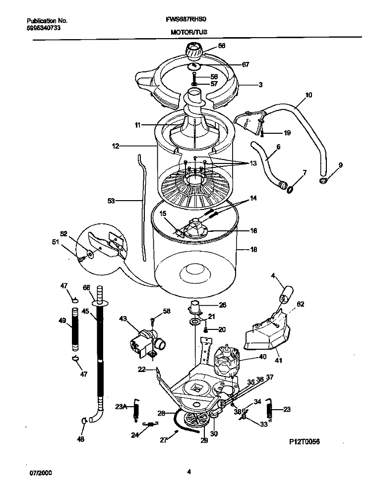 WSHR MTR, HOSE Diagram and Parts List for FWS687RHS0  Frigidaire Washer