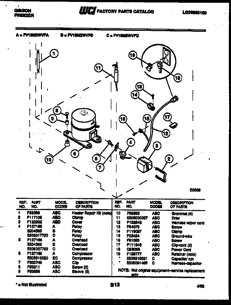 COMPRESSOR AND ELECTRICAL PARTS Diagram and Parts List for FV19M2WVFC  Gibson Freezer
