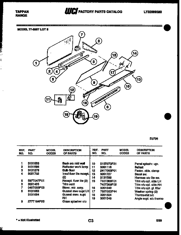 SPLASHER CONTROL Diagram and Parts List for 77-8957-00-05  Tappan Range