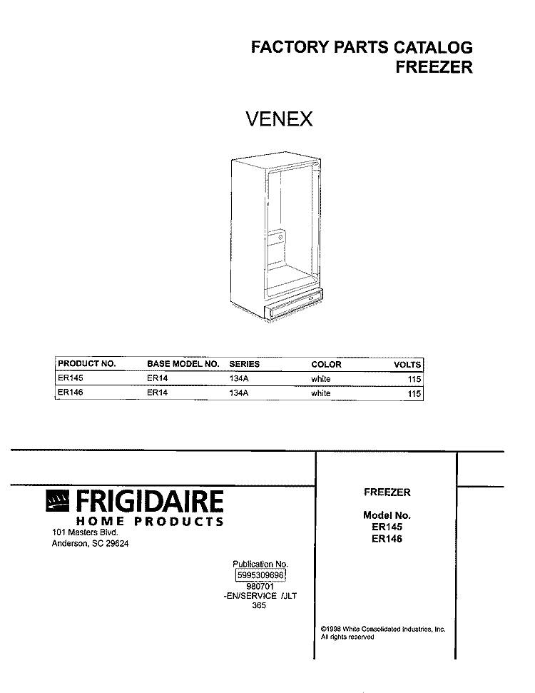 COVER Diagram and Parts List for ER145  Frigidaire Freezer
