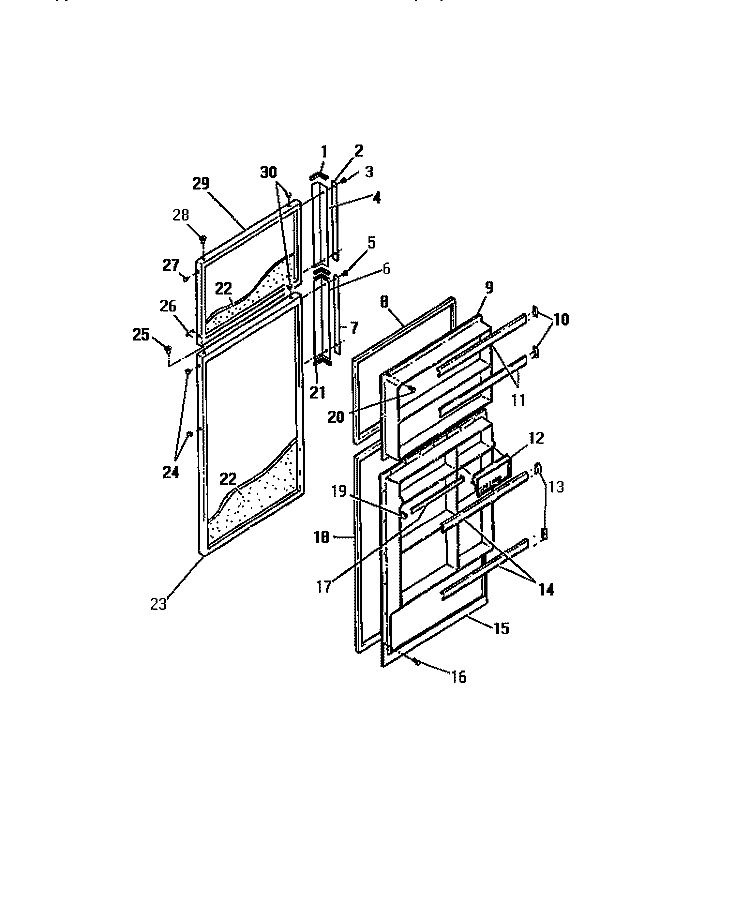 FOOD AND FREEZER DOORS Diagram and Parts List for FPD16TCL0  Frigidaire Refrigerator