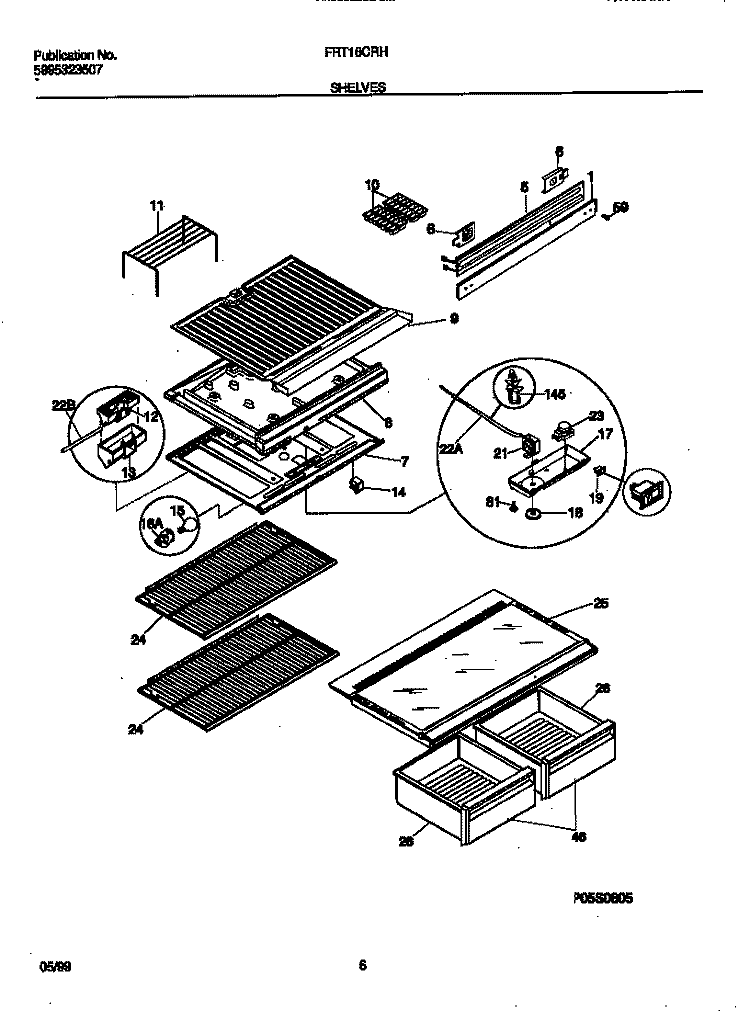 SHELVES Diagram and Parts List for FRT16CRHD3  Frigidaire Refrigerator