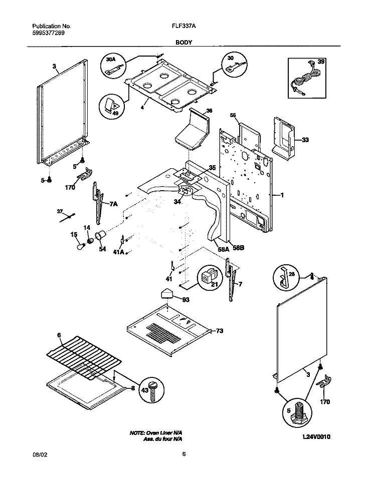BODY Diagram and Parts List for FLF337AWA  Frigidaire Range
