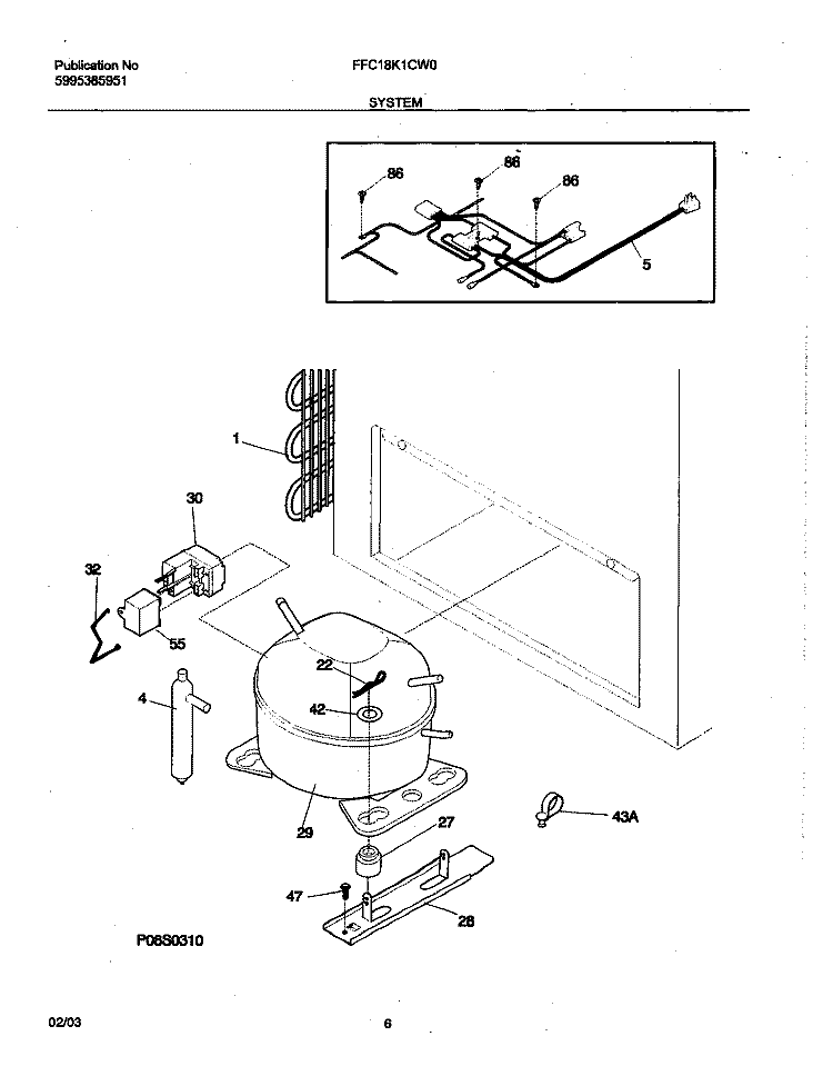 SYSTEM Diagram and Parts List for FFC18K1CW0  Frigidaire Freezer
