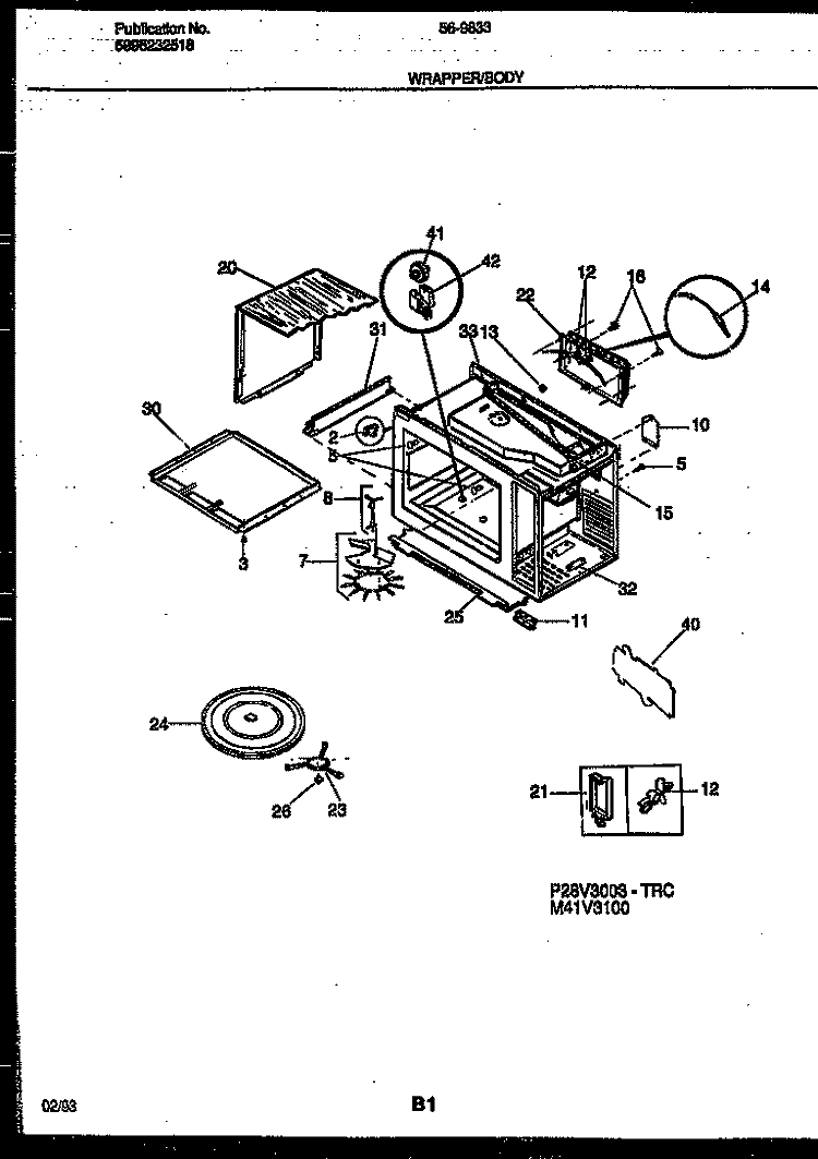WRAPPER AND BODY PARTS Diagram and Parts List for 56-9833-10-03  Tappan Microwave
