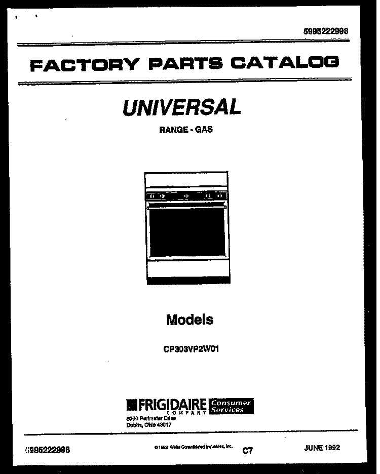COVER Diagram and Parts List for CP303VP2J01  Uni Range
