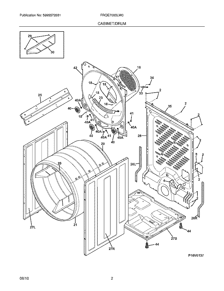 CABINET/DRUM Diagram and Parts List for FRQE7000LW0  Frigidaire Dryer