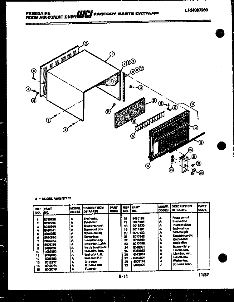 CABINET PARTS Diagram and Parts List for AW09NT2E2  Frigidaire Air Conditioner