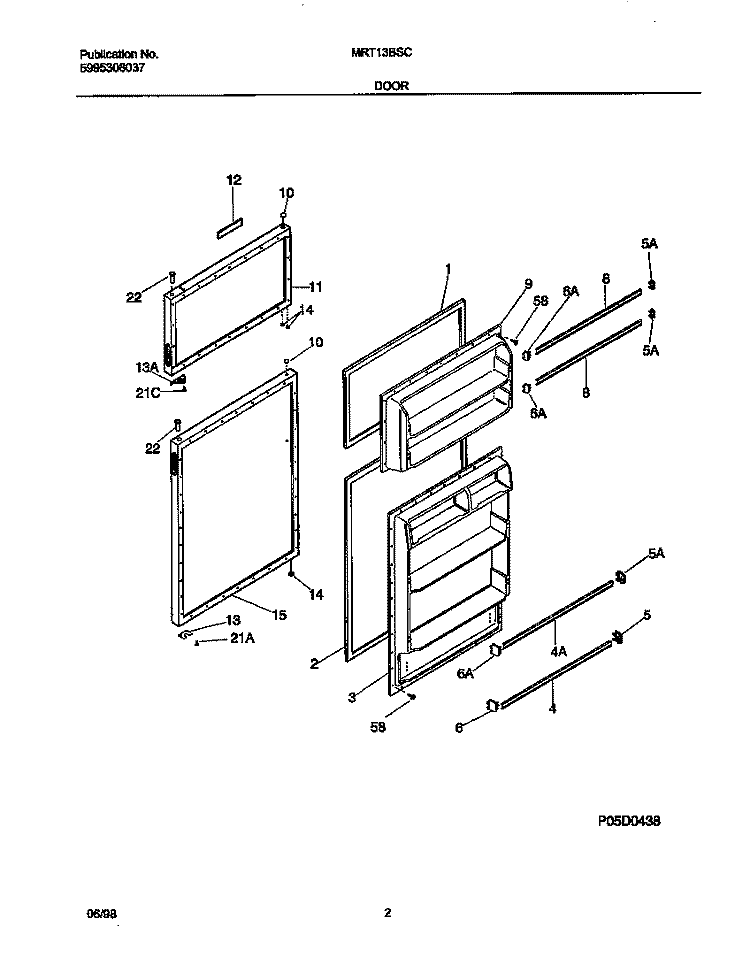 DOOR Diagram and Parts List for MRT13BSCW3  Frigidaire Refrigerator