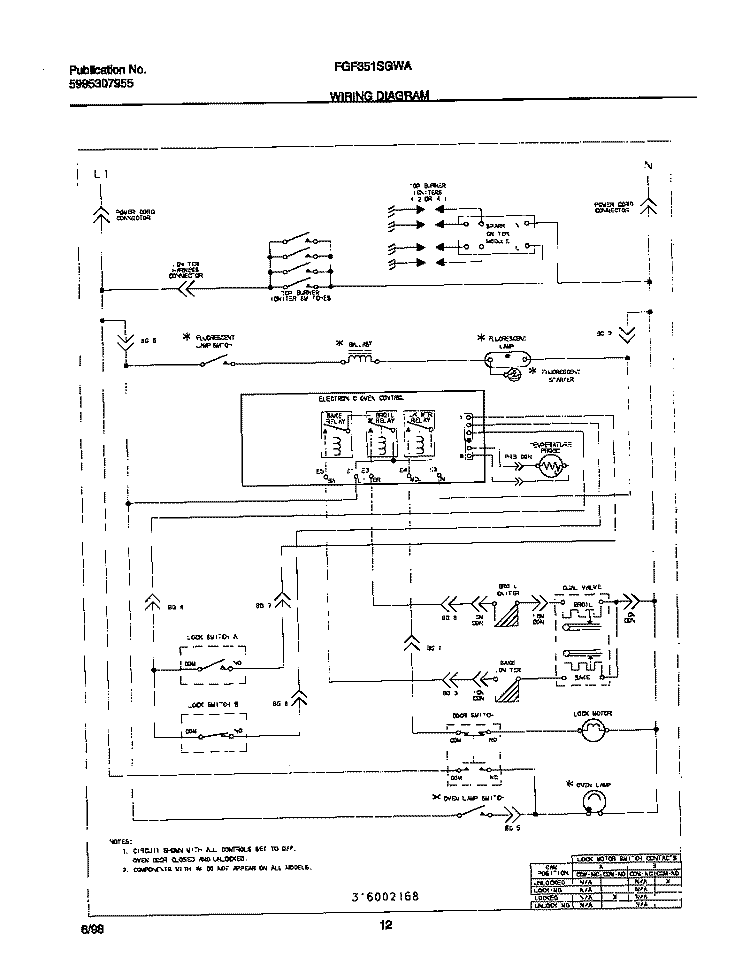WIRING DIAGRAM Diagram and Parts List for FGF351SGWA  Frigidaire Range