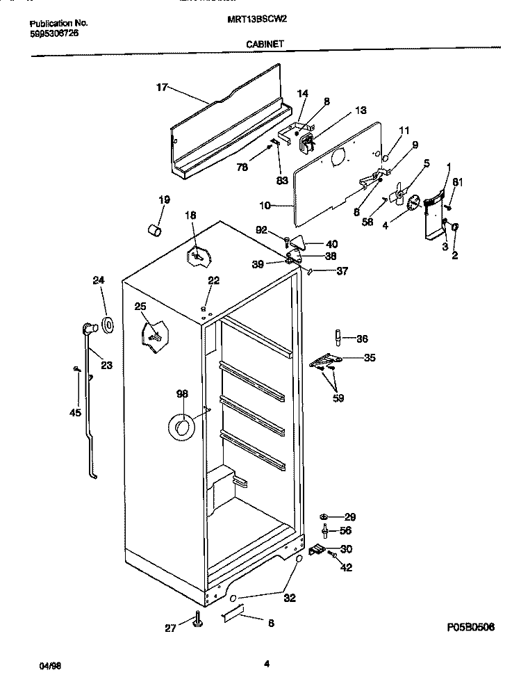 CABINET Diagram and Parts List for MRT13BSCW2  Frigidaire Refrigerator