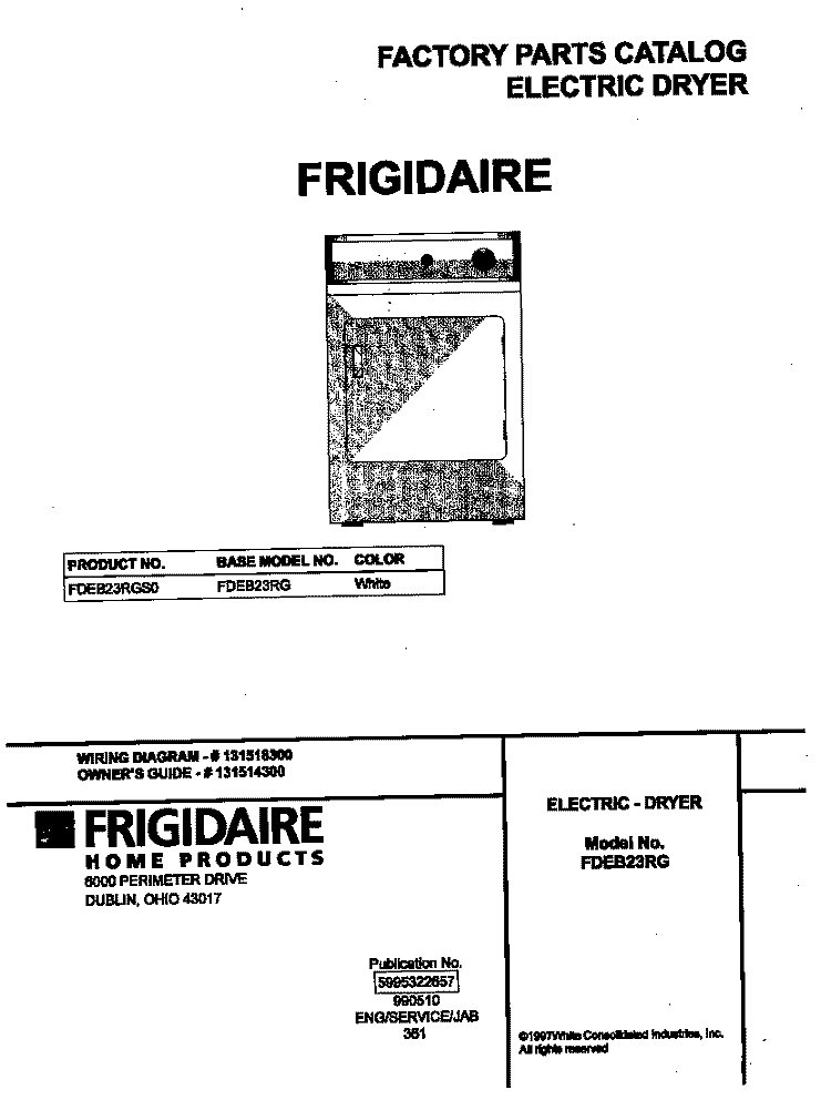 COVER Diagram and Parts List for FDEB23RGS0  Frigidaire Dryer