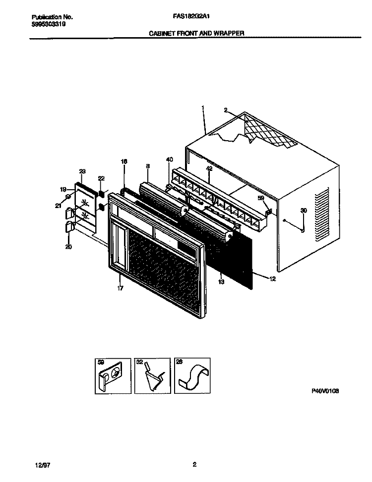 CABINET FRONT AND WRAPPER Diagram and Parts List for FAS182G2A1  Frigidaire Air Conditioner
