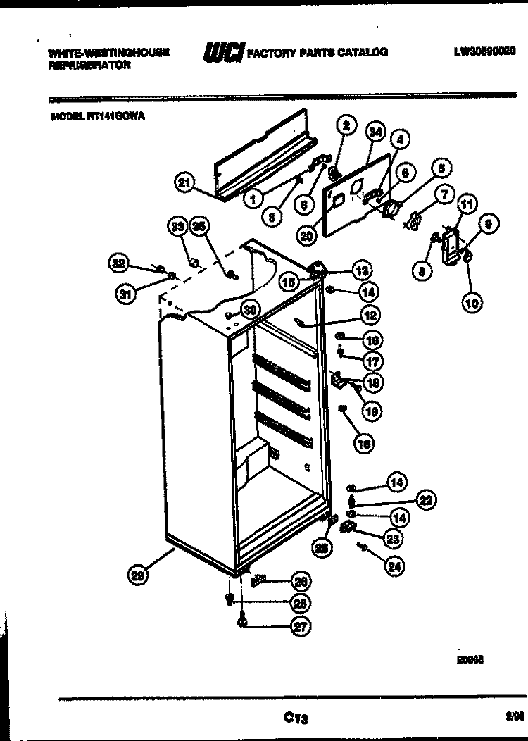 CABINET PARTS Diagram and Parts List for RT141GCHA  Frigidaire Refrigerator