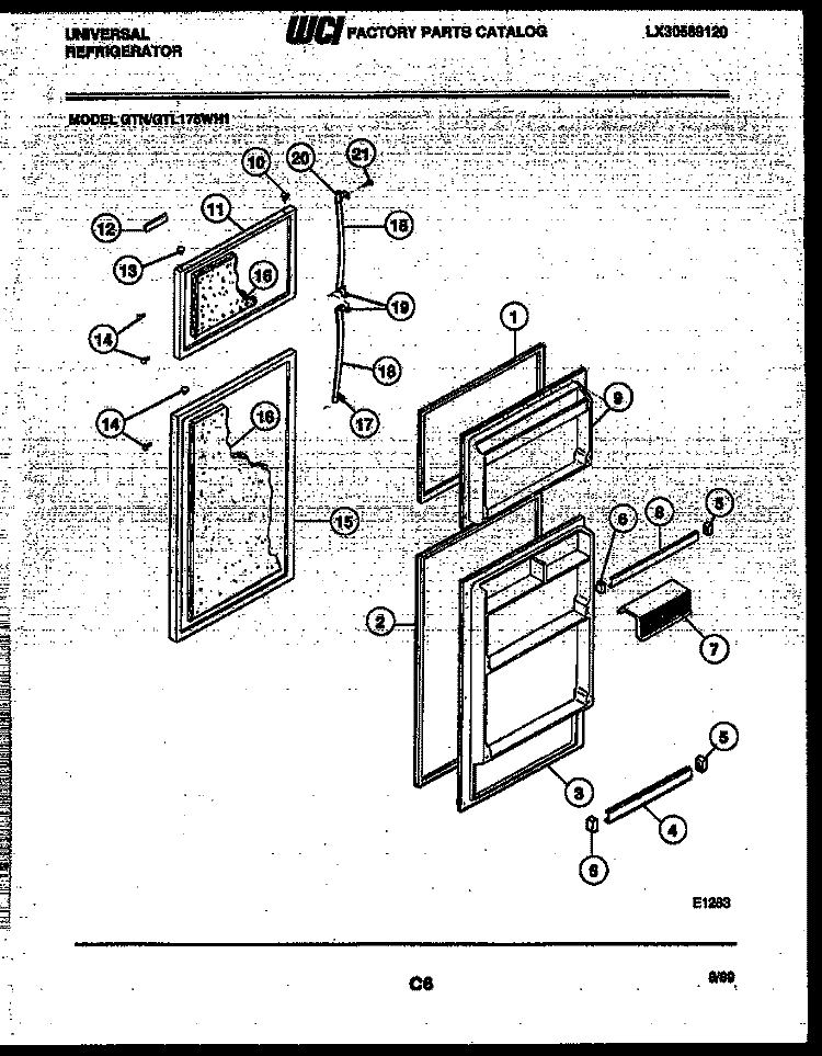DOOR PARTS Diagram and Parts List for GTL175WH1-45  Tappan Refrigerator