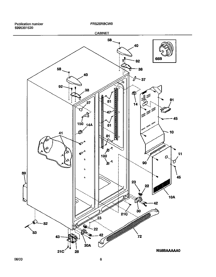 CABINET Diagram and Parts List for FRS26RBCW0  Frigidaire Refrigerator