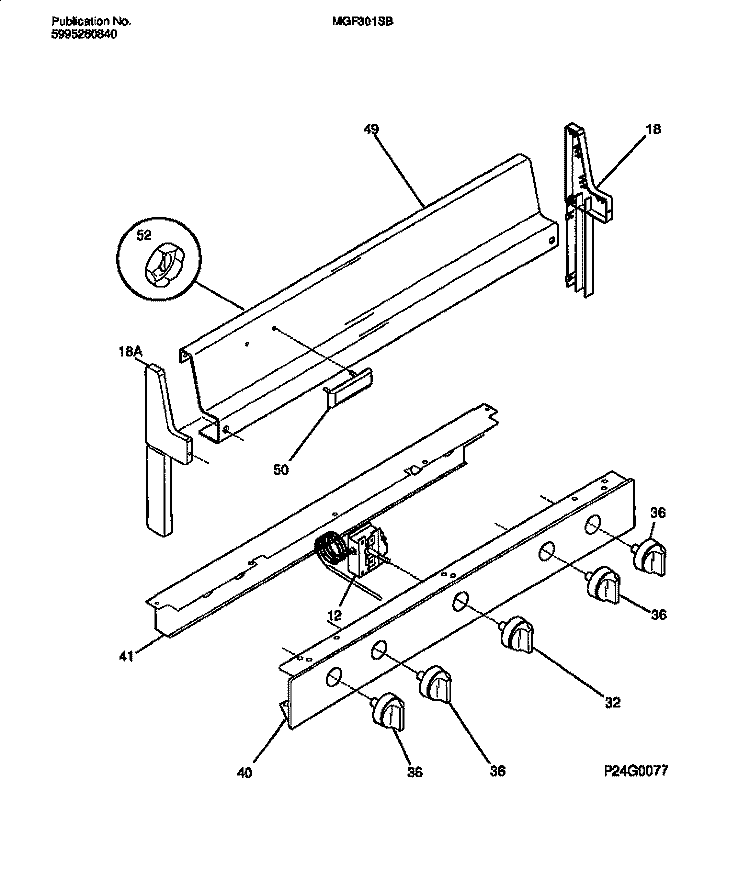BACKGUARD Diagram and Parts List for MGF301SBWA  Frigidaire Range