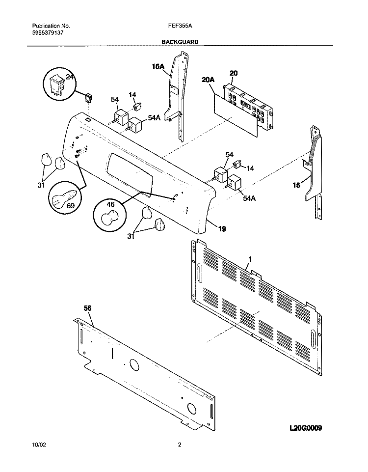 BACKGUARD Diagram and Parts List for FEF355ASE  Frigidaire Range